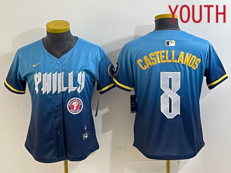 Youth Philadelphia Phillies 8 Castellanos Blue City Edition Nike 2024 MLB Jersey style 2